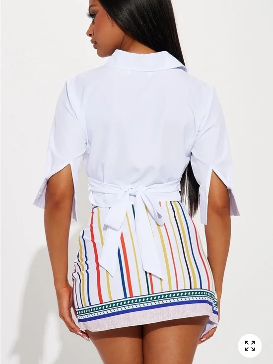 •Paris Dreams• Eiffel Print Button Shirt with Multicolor Striped Skirt New Set - Picture 3 of 3